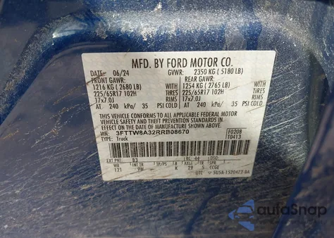 2024 Ford Maverick Xl z USA, uszkodzony, nr VIN 3FTTW8A32RRB08670